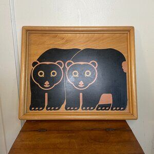 Vintage Taylor & Ng Hand Painted Bears Wooden Tray 1983